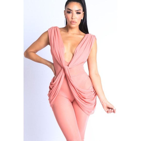 Women's Jumpsuit Sleeveless Lightweight Draped Mesh Jumpsuit Party Club Sexy - Picture 3 of 11